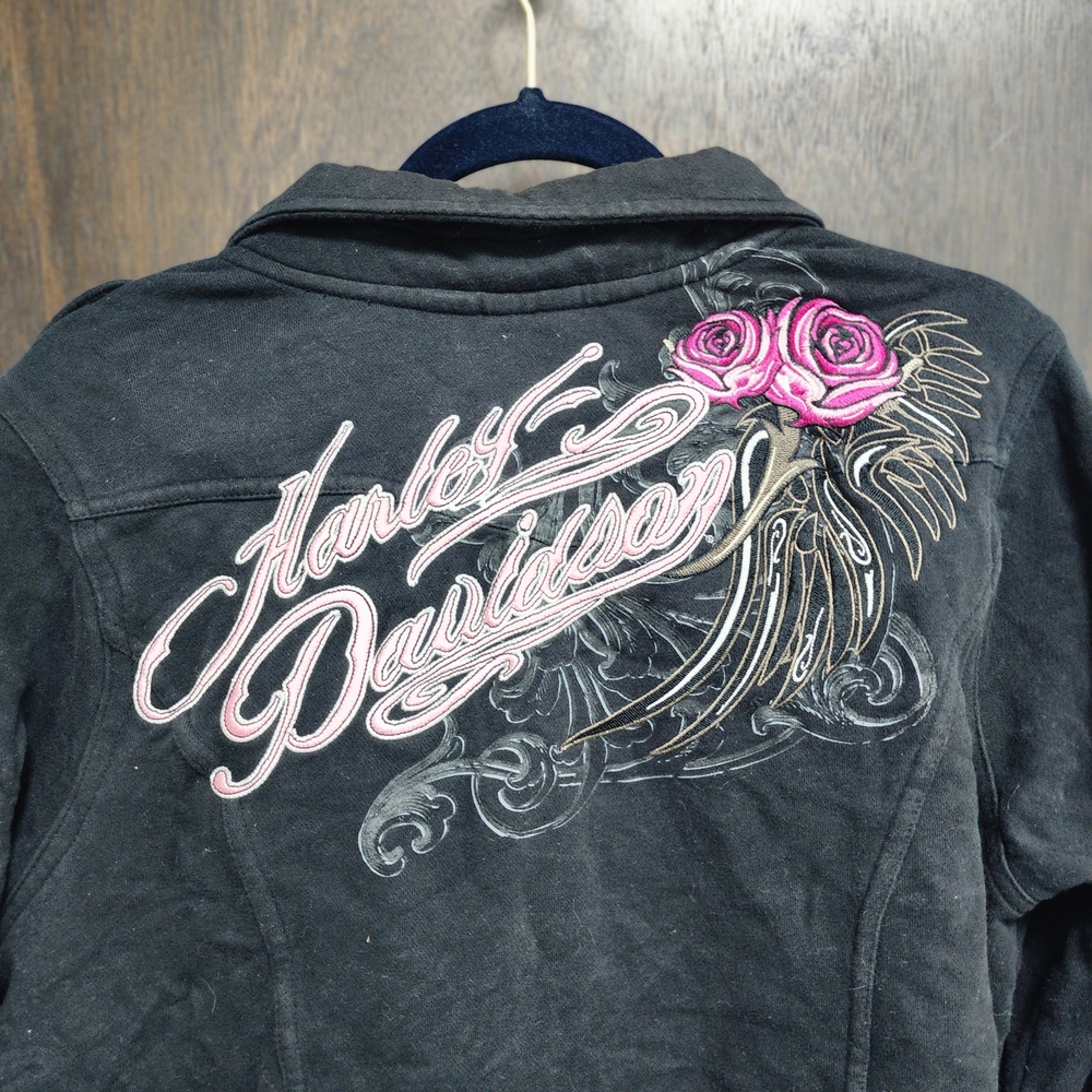 Assymetric Moto Rose Embroidered Harley Dsvidson Jacket XL - Picture 8 of 11
